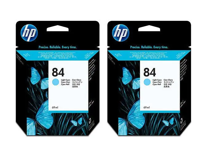 2 x Original HP 84 hell cyan light DesignJet 10 20 50 ps 120 nr DATUM 01/2016