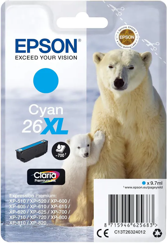 Original Epson 26XL cyan XP-510 XP-520 XP-600 XP-605 XP-610 OVP DATUM 06/2025