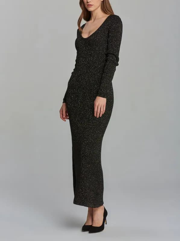 Gant Kleid Schwarz Gr. S Damen Strickkleid Kaschmir Gold Strick Maxikleid 450203