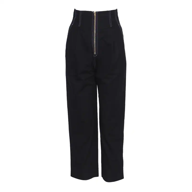 Sandro Damen Hose Schwarz Baumwolle Zip Up Gr. 34 XS FR 34 P6138E