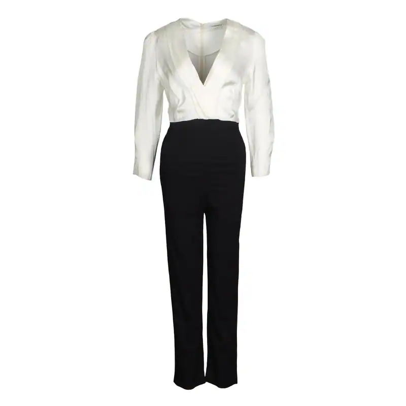 Sandro Paris Jumpsuit Damen Schwarz Weiß Viskose V-Ausschnitt SFPCO00040 T40 L D