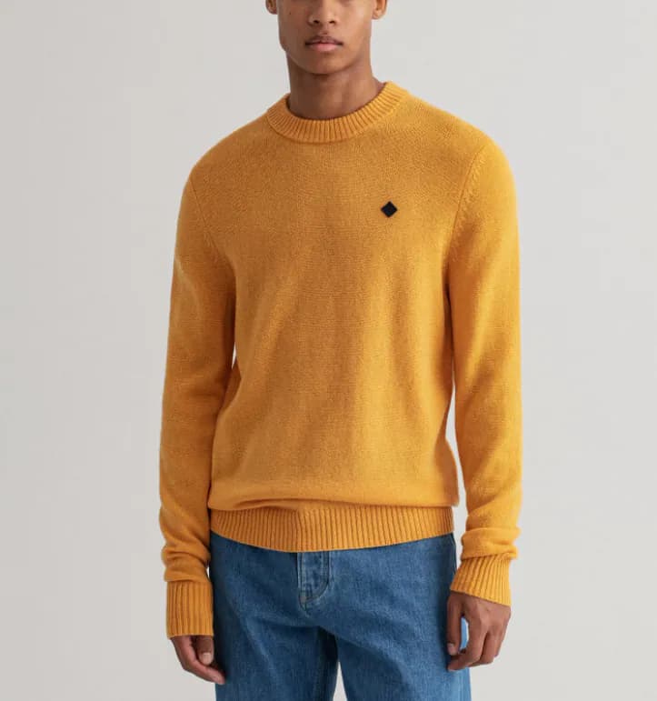 GANT Herren Strickpullover Gelb Logo 100% Wolle Regular Fit XL 8050119