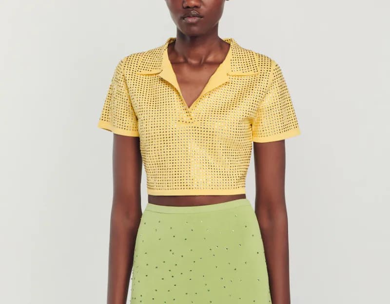Sandro Top Gelb Gr. 38 FR / M Damen Strass Cropped Top Kurz Stricktop SFPPU01951