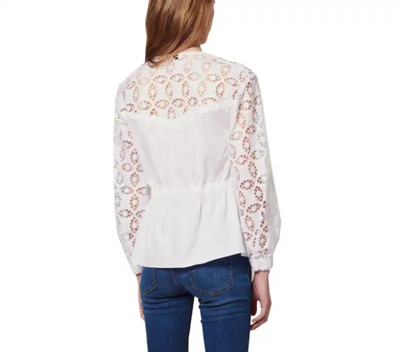 Sandro Bluse Weiß Baumwolle Gr. 36 FR / S Damen Langarmbluse E11646E