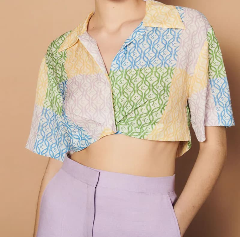 Sandro Paris Damen Leinen Bluse Mehrfarbig Cropped Gr 0 34 XS Luxus Chic