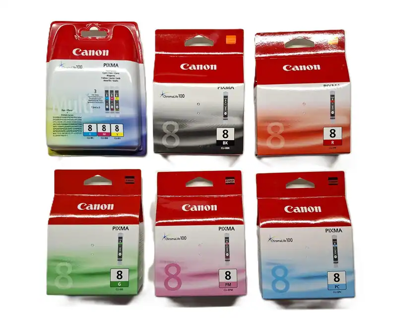 8 x original Canon CLI-8 BK C M Y PC PM G R für PIXMA Pro 9000 , 9000 MARK II