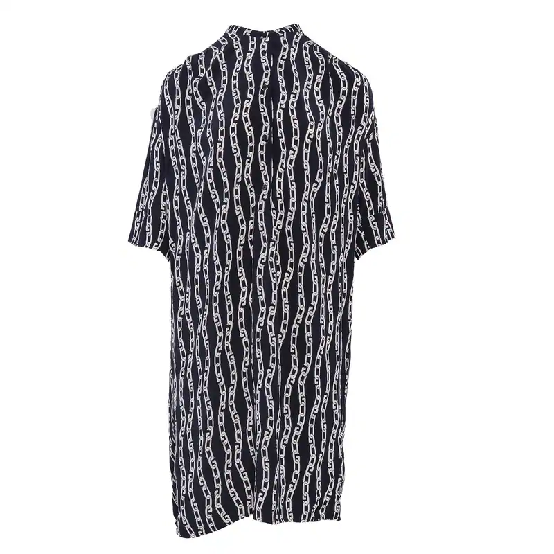 GANT Kleid Blau Kettendruck Viskose Gr. 36 Damen Midi Hemdkleid Navy 4503277