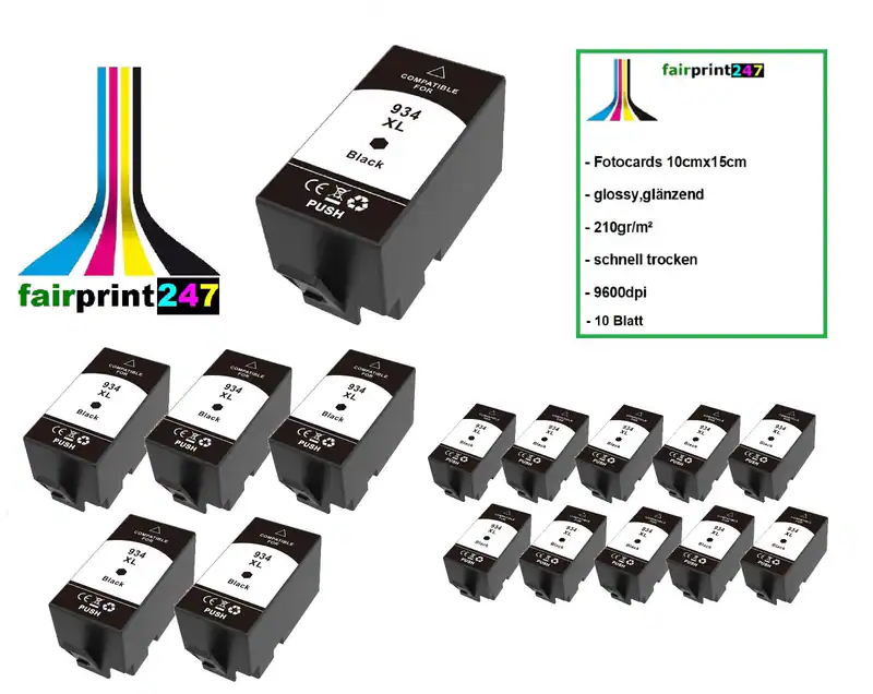 XXL-Patronen schwarz für HP OfficeJet Pro 6200 6230 6235 6239 6830 6835 + Fotop.