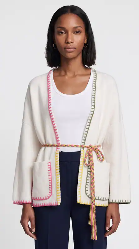 Maje Damen Strickcardigan Ecru Wollmischung Größe 38 FR MFPCA00274