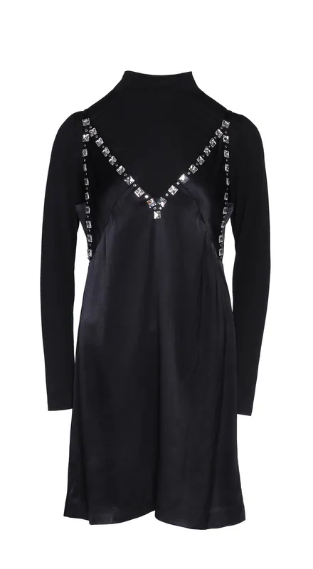 Maje Minikleid Schwarz Satin Strass Kleid Kurz Gr. 36 S Damen MFPRO02665