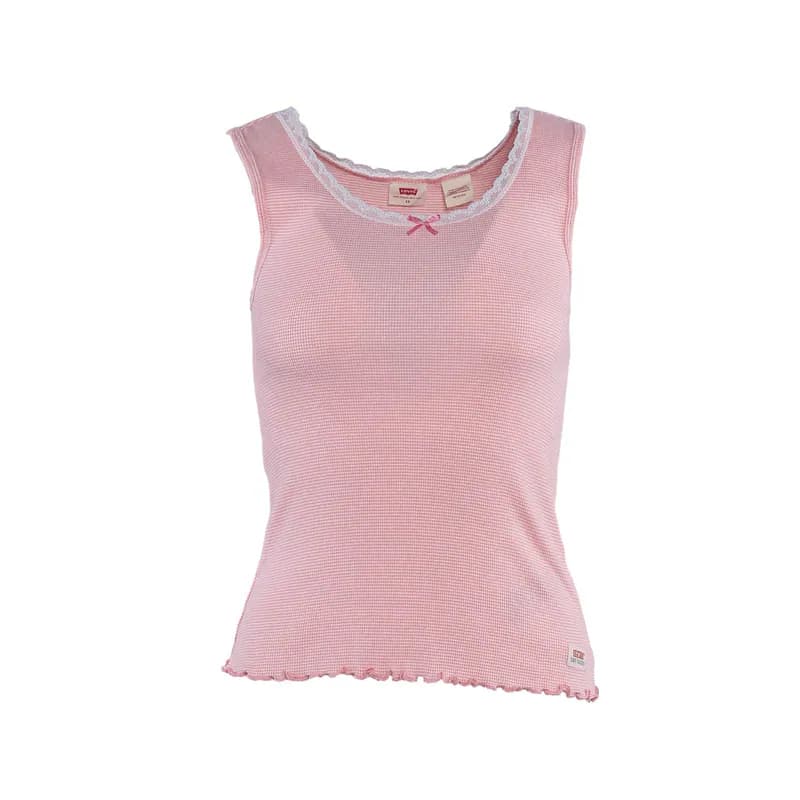 Levi's Damen Tanktop Gestreift Spitze Schleife Rosa Baumwolle M A47800000