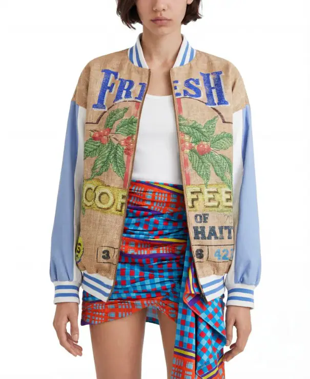 Desigual Jacke 22SWEW65 Mehrfarbig Gr. 38 M Damen Bomberjacke Coffee Bunt