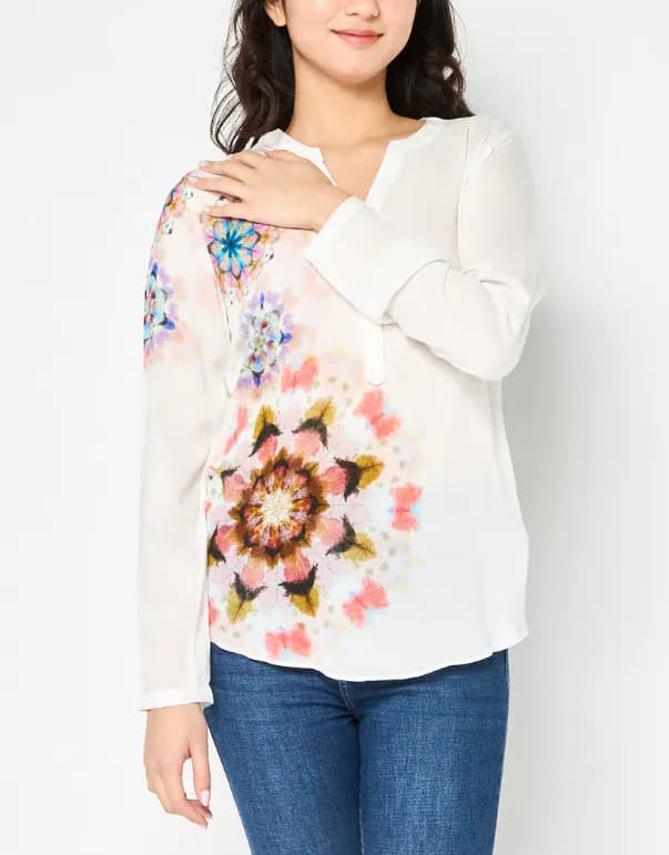 Desigual Bluse 19WWBWXR Weiß Viskose Gr. 34 XS Damen Langarm Weiß UVP 79,95€