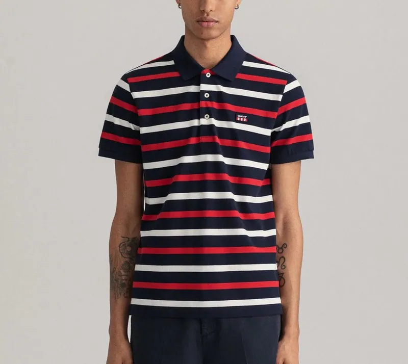 Gant Polo Shirt 2062004 Mehrfarbig Gestreift Baumwolle Gr. XL Herren Kurzarm