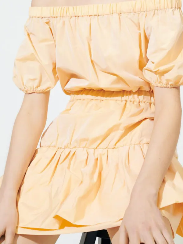 Maje Damen Kleid Orange Taffeta Elastisch Kurzarm Rundhals Sommerkleid Gr. 36 MF