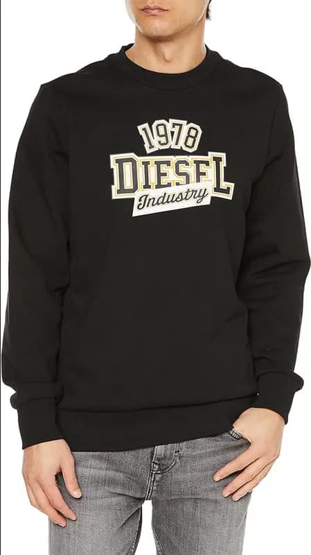 Diesel Men's Top Sweater Logo Print Knit Crew Neck Black S A03372
