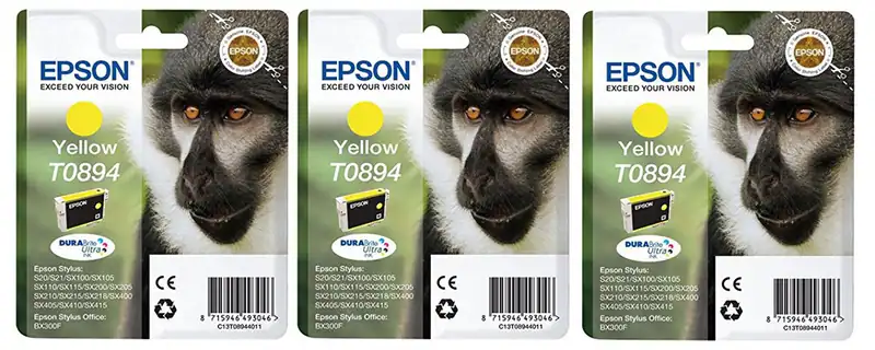 3 x Original Epson T0894 gelb Affe S20 S21 SX100 SX105 SX115 SX200 SX205 SX215