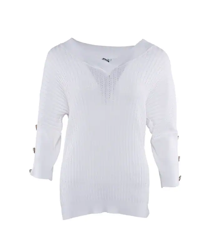 Claudie Pierlot Pullover Weiß Gr. 1 / S / 36 FR Damen Strick V-Ausschnitt CFPPU0