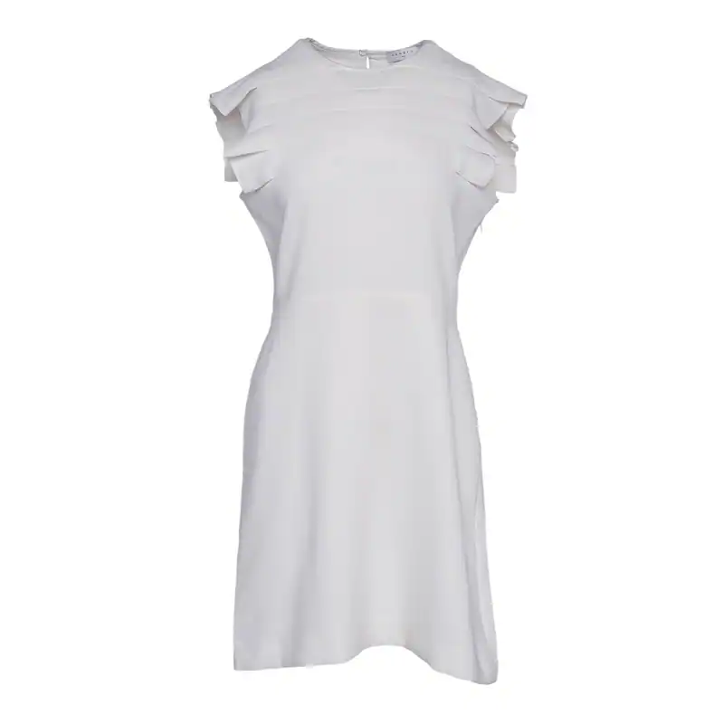 Sandro Damen Kleid Weiß Rundhals Kurz Gr. 40 L FR 42 Minikleid R5429E