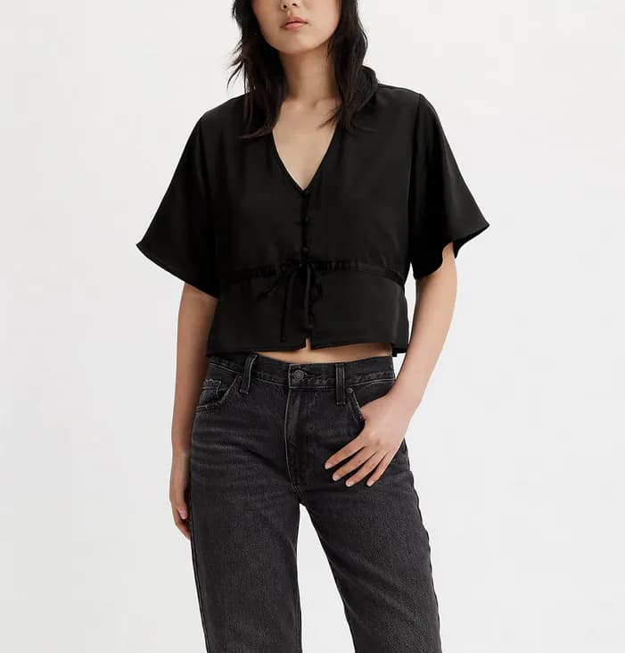 Levi's Damen Bluse Cropped Kurzarm V-Ausschnitt Schwarz L A59640002