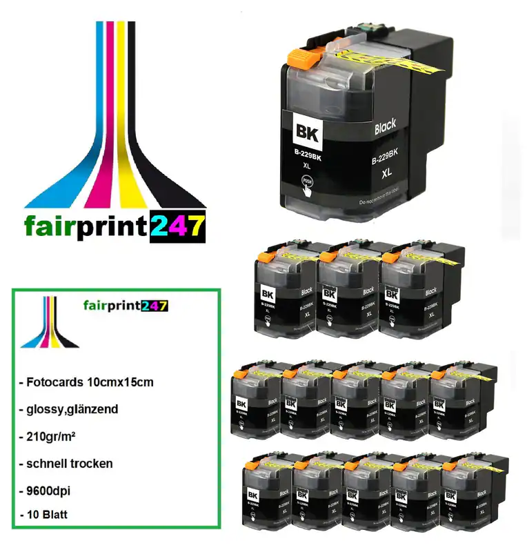 XXL Patrone ersetzt LC229XL für Brother MFC-J5320DW MFC-J5620DW + Fotopapier