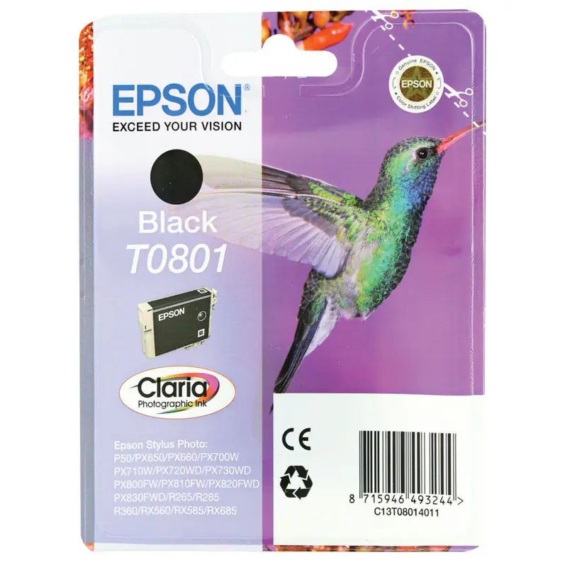 Original Epson T0801 schwarz Kolibri Stylus Photo P50 PX650 PX710 PX800 R285 o.V