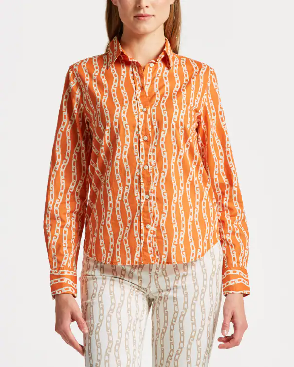 GANT Damen Bluse Orange 100% Baumwolle Langarmbluse Hemd Gr. 42 4300180
