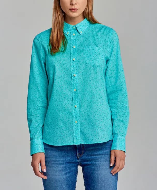 GANT Damen Bluse Blau Blumen 100% Baumwolle Langarm Hemd Gr. 34 4311177