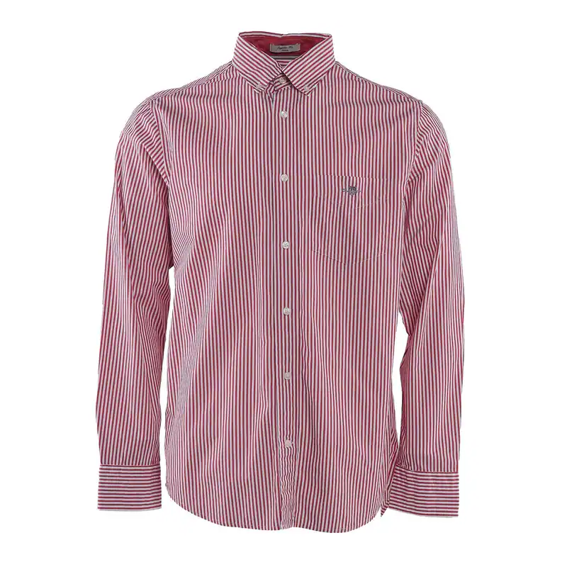 GANT Herren Hemd Langarm 100% Baumwolle Gestreift Rot Business Gr. M