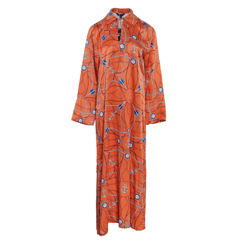 GANT Maxikleid Orange Viskose Gr. 34 Damen Langarm Kleid Lang Langes 4503222