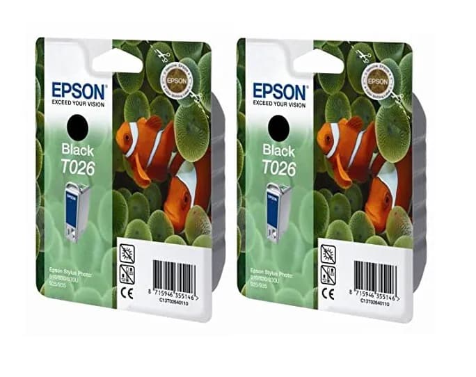 2 x Original Epson T026 schwarz Stylus Photo Foto 810 830 U 925 935 - o.V.