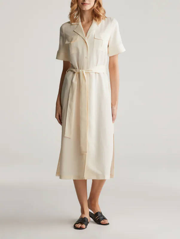 GANT Kleid Ecru Leinen Gr. 34 Damen Kurzarm Leinenkleid Sommerkleid 4503372