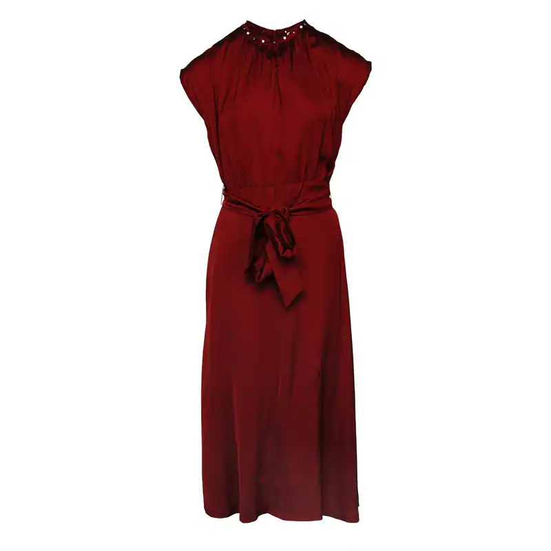 Sandro Kleid Burgund Gr. 34 Damen Midi Kleid Gürtel Nieten Studded R20237H