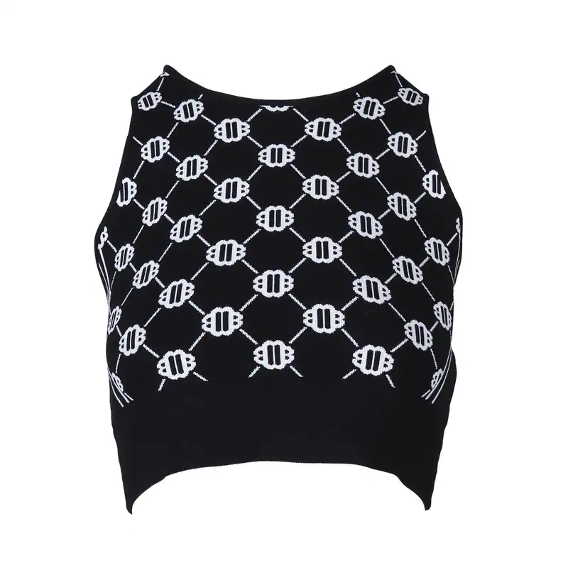 Maje Top Strick Gr. 36 FR / S Damen Cropped Top Ärmellos Logo MFPTO00786
