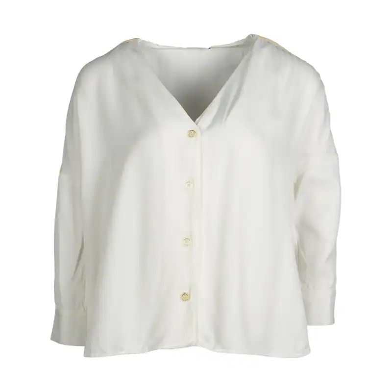 Sandro Bluse Weiß Streifen Gr. 36 FR Damen V-Ausschnitt C11636E