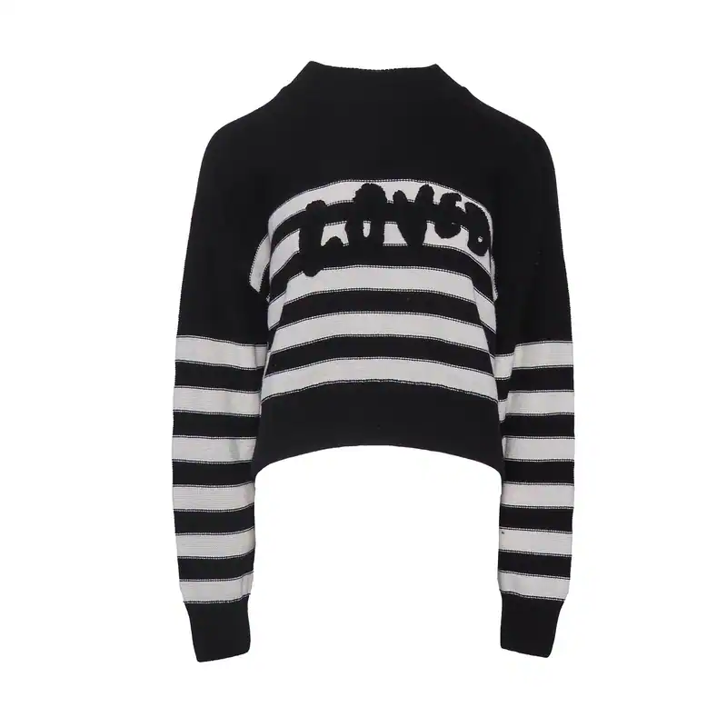 Desigual Pullover Schwarz Weiß Gestreift Baumwolle Wolle Spruch Frühling XS