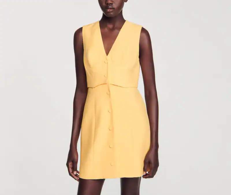 Sandro Kleid Orange Gr. 40 FR / L Damen Leinen Minikleid SFPRO03659