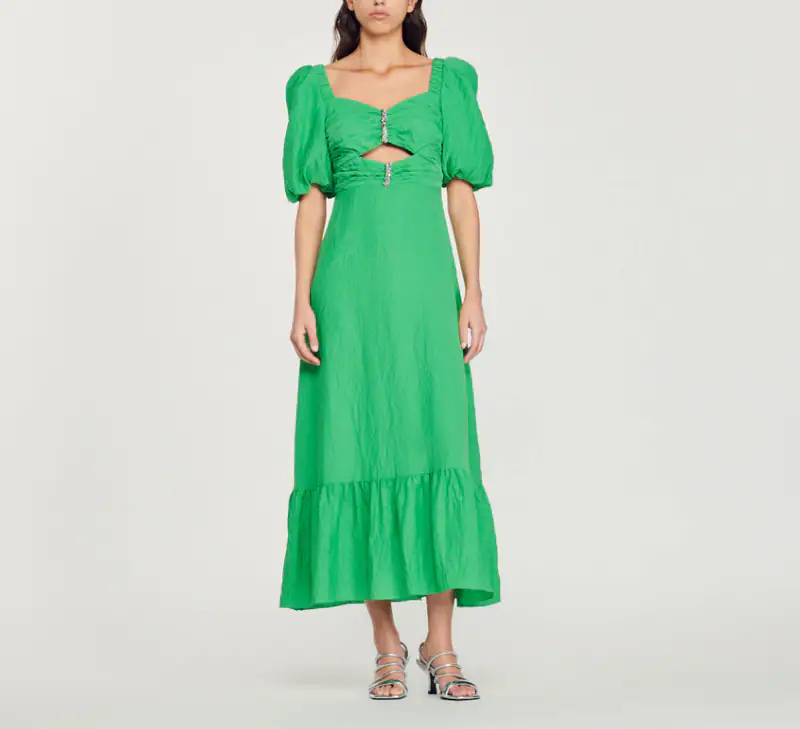 Sandro Kleid Grün Gr. 38 FR / M Damen langes Kleid Strass Maxikleid SFPRO02951