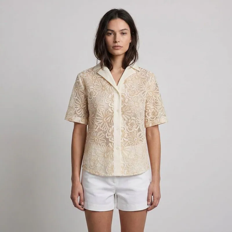 Sandro Bluse Ecru Floral Spitze Gr. 34 FR Damen SFPCM00436