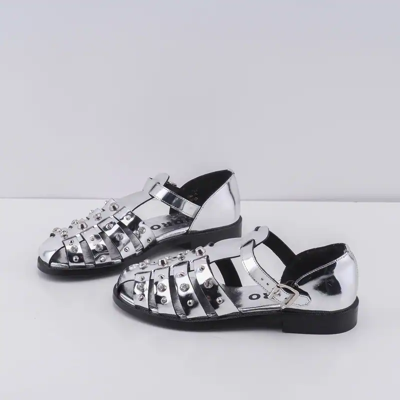 Sandro Paris Women's Shoes Sandals Leather Silver Rhonestone Stud 36 SFACH00973