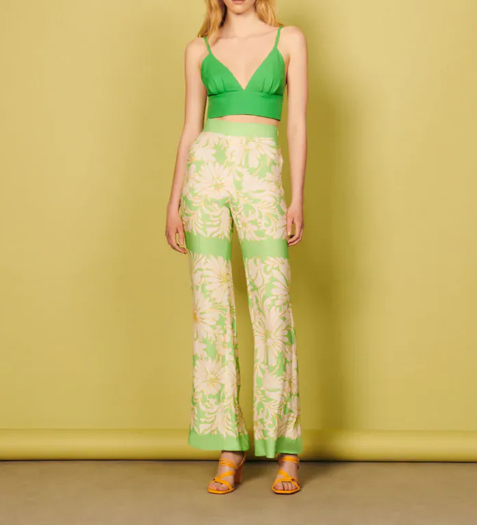 Sandro Paris Hose Grün Floral Gr. 36 S Damen SFPPA00889