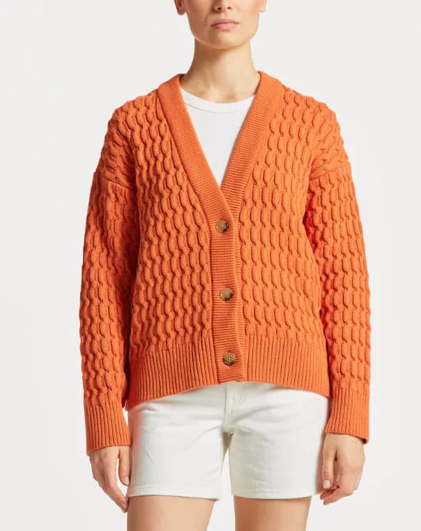 GANT Damen Strickjacke V-Ausschnitt 100% Baumwolle Orange Gr. XL 4804149