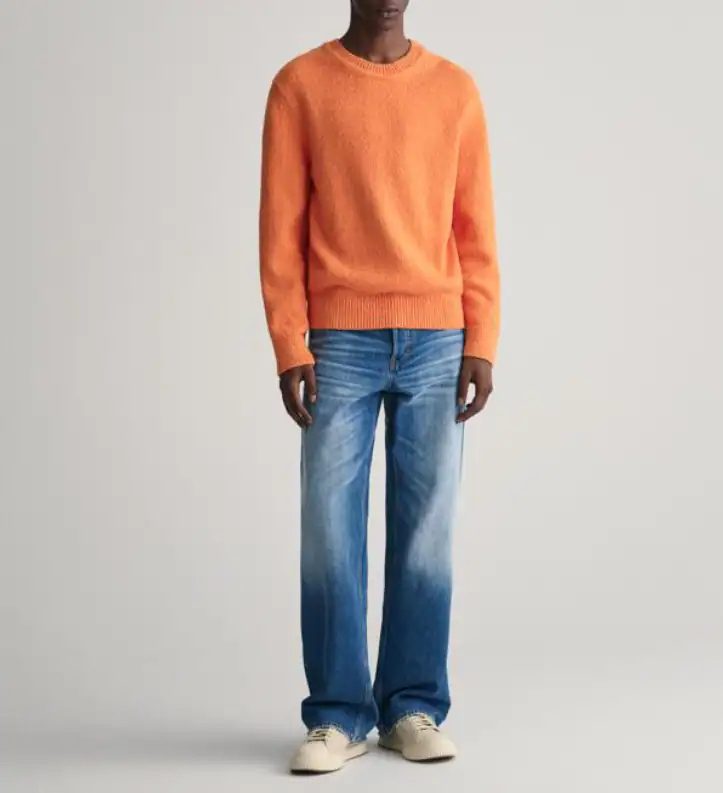 GANT Herren Pullover Strick Rundhals Orange Klassisch Weich Gr. L