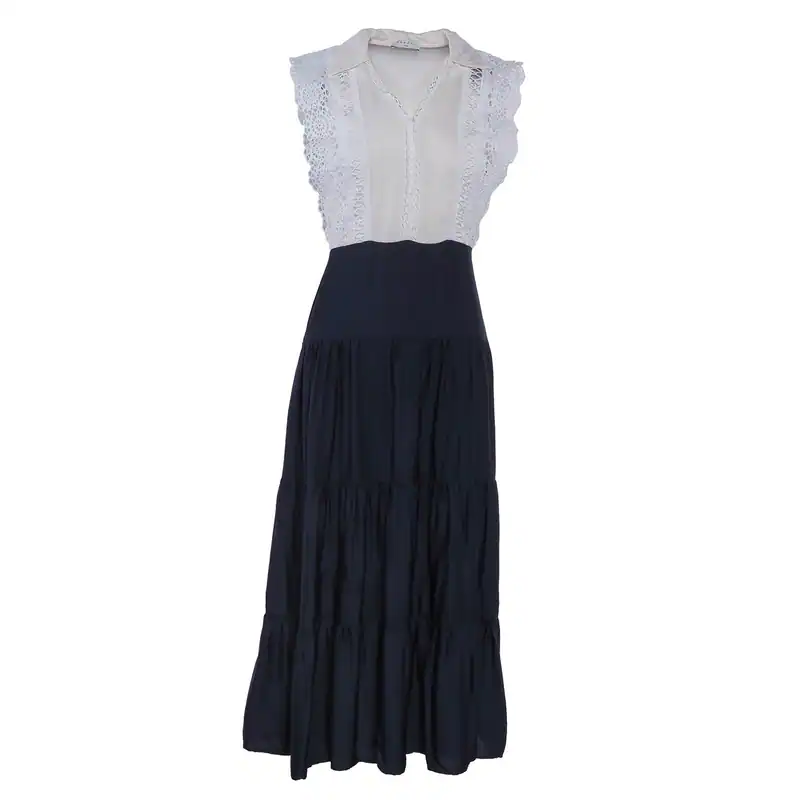 Sandro Kleid Blau Viskose Gr. 34 FR 36 Damen Ärmellos Maxikleid R20500E