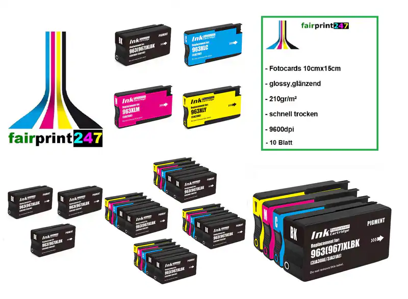 XXL-Patronen ersetzt HP 963XL HP 963 oder Fotopapier NEUSTE CHIP-Version 07/2026
