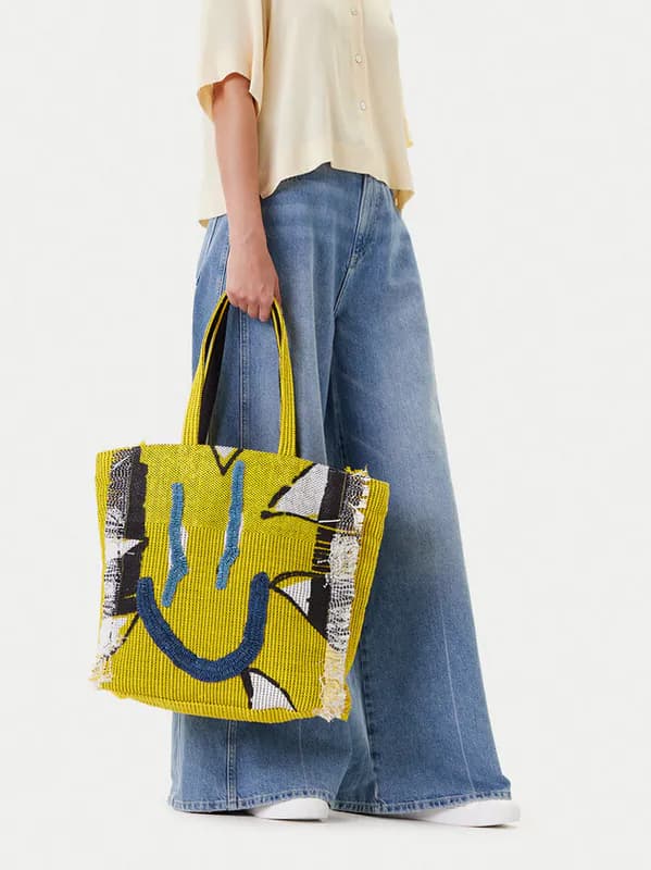 Desigual Umhängetasche Damen Gelb Tweed Canvas Eckig 23SAXA29
