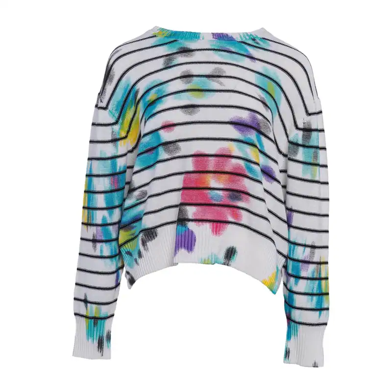 Desigual Pullover Damen Weiß XL Gestreift Tie-Dye 23SWJF57