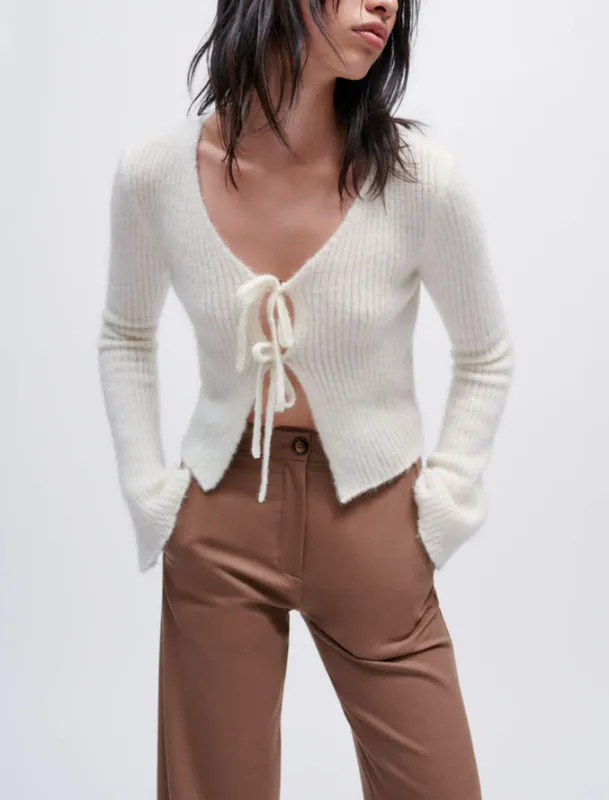 Maje Strickjacke Ecru Mohairmischung Gr. 34 XS Damen MFPCA00293