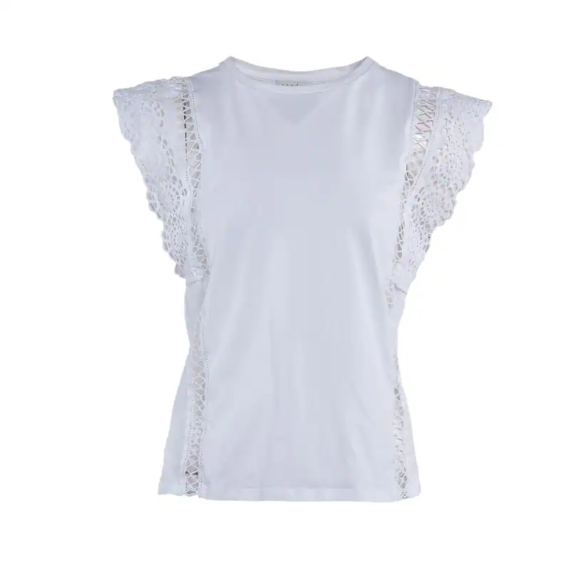 Sandro Paris Spitzentop Weiß Baumwolle Gr. 2 M Damen Ärmellos T11731E