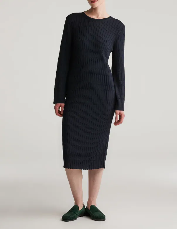 GANT Damen Kleid Strickkleid Blau Stretch Langarm Midi Dress Gr. XS 4502071